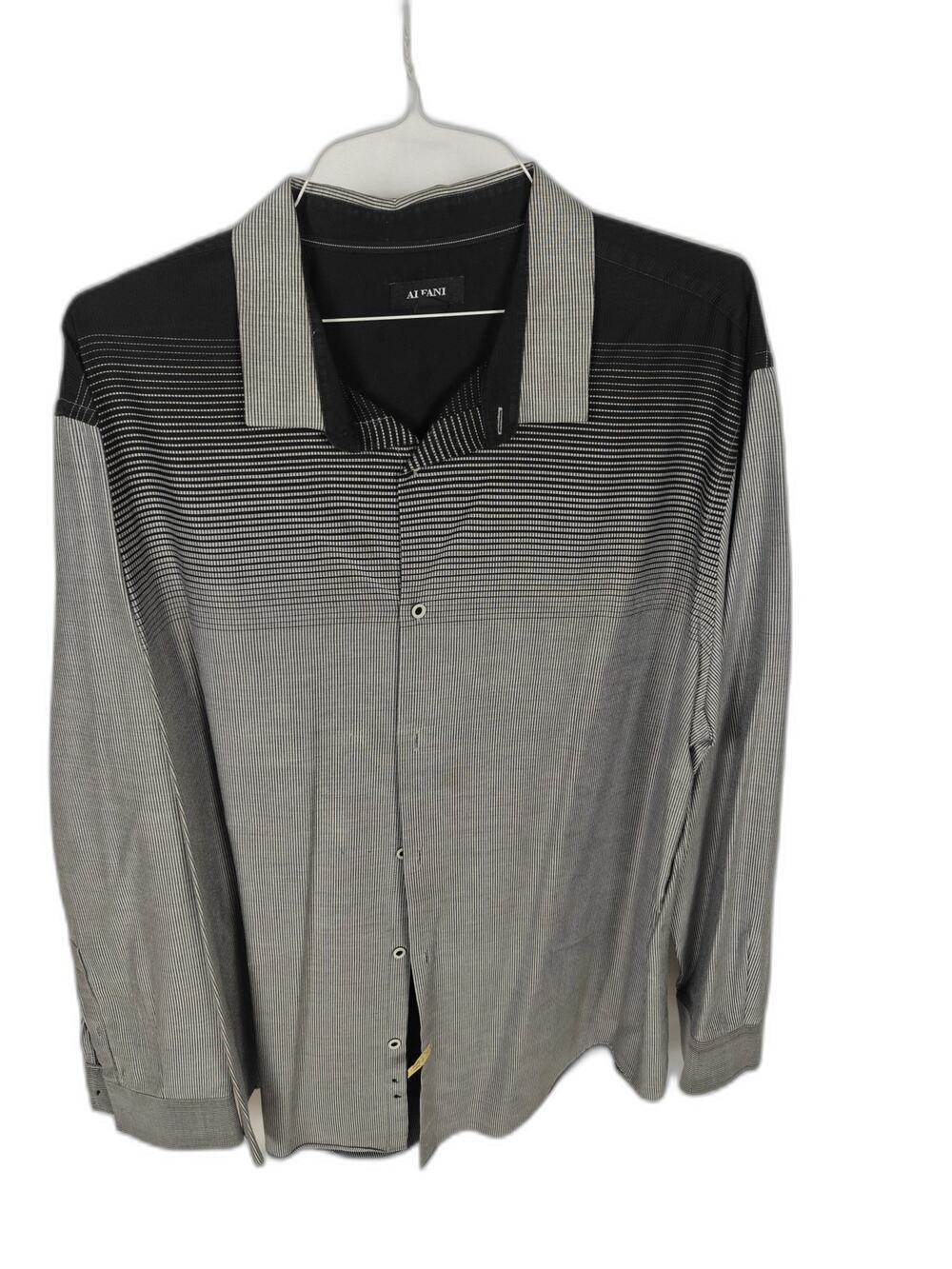 Alfani Men's 3XL Black Gray Micro Stripe Button Front Shirt Long Sleeve